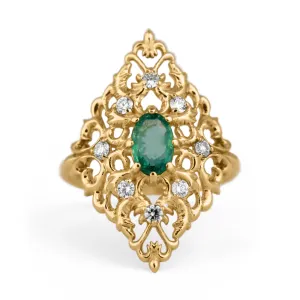 "Allegretto" Emerald Ring with Diamonds in Yellow Gold
