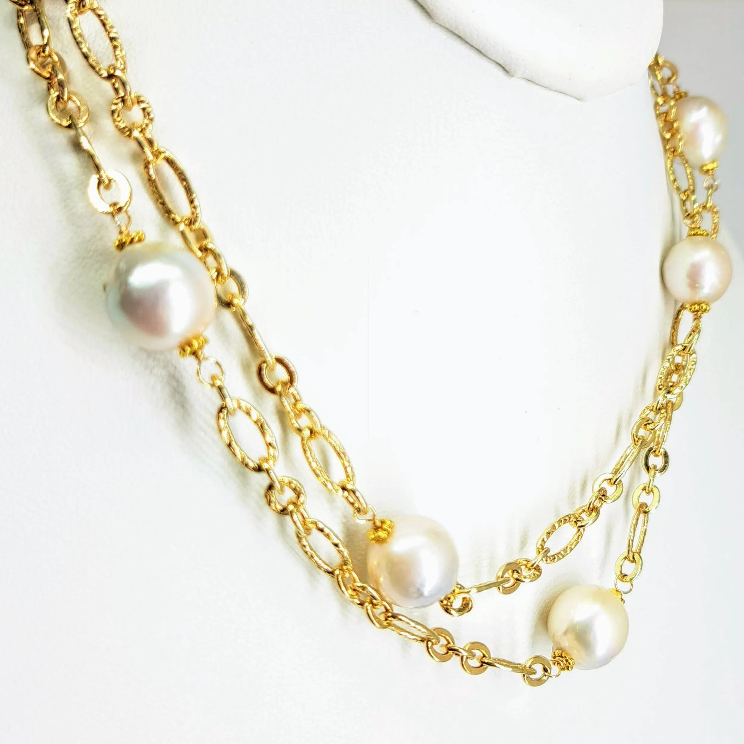 "Baroque Ball Chain" 34" Necklace - Baroque Pearls, Gold Sterling