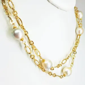 "Baroque Ball Chain" 34" Necklace - Baroque Pearls, Gold Sterling