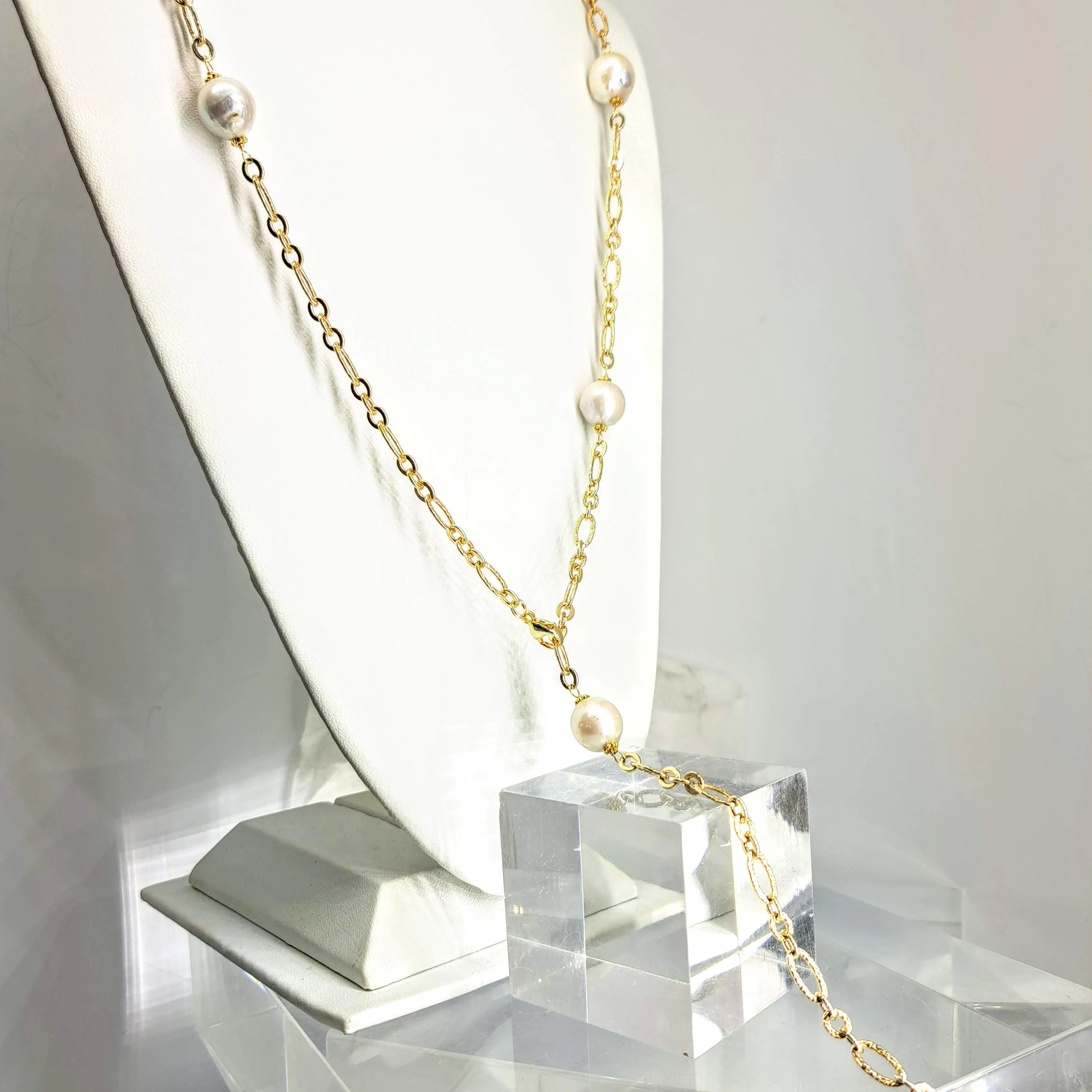 "Baroque Ball Chain" 34" Necklace - Baroque Pearls, Gold Sterling