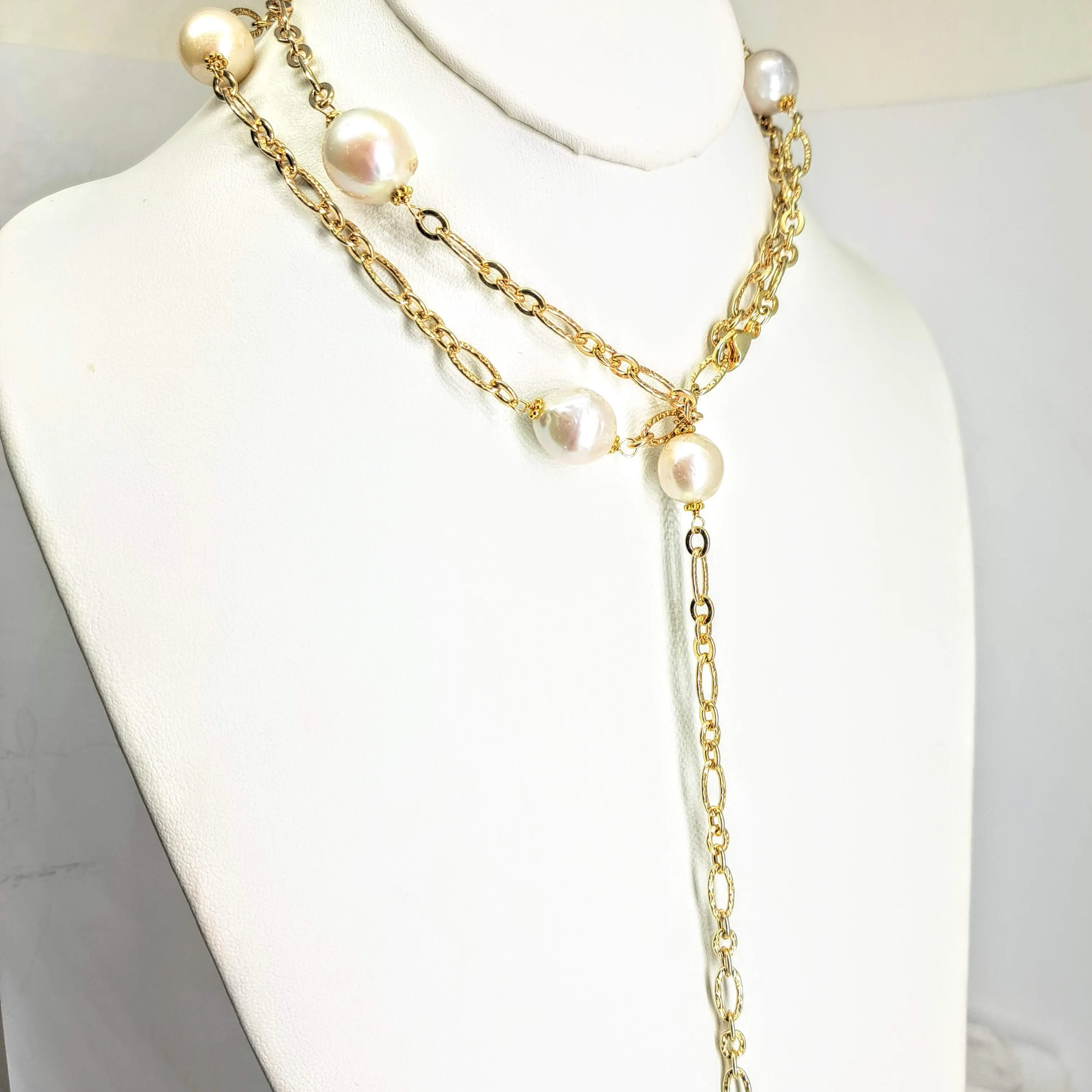 "Baroque Ball Chain" 34" Necklace - Baroque Pearls, Gold Sterling