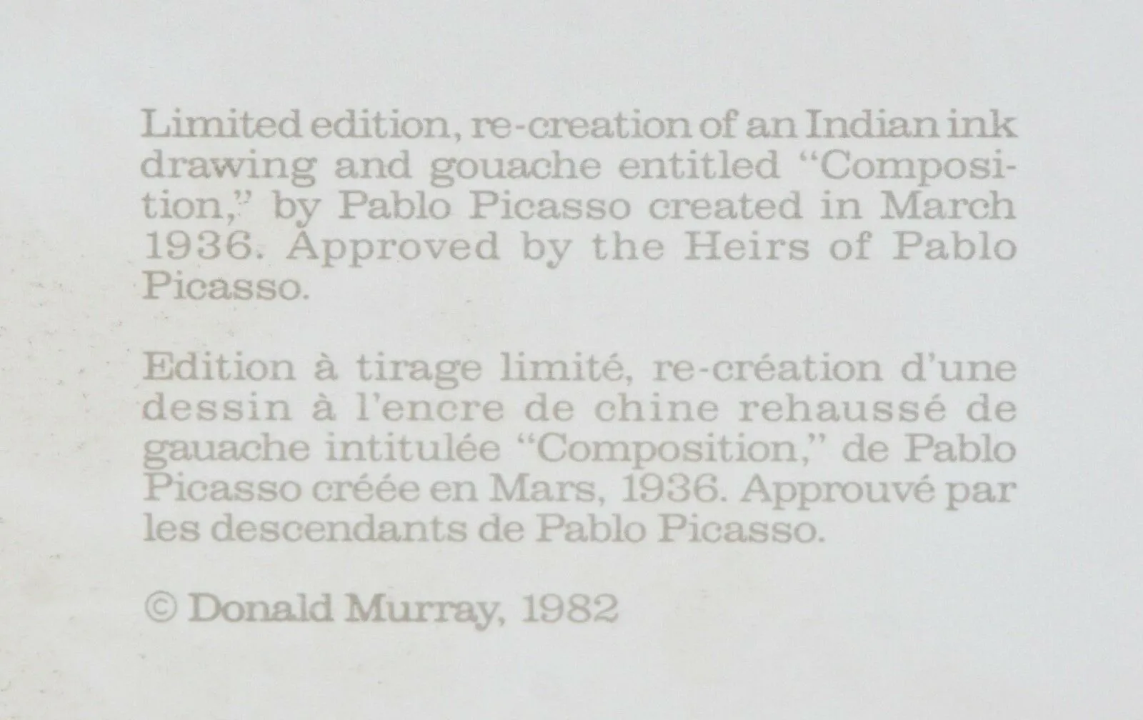 "Composition with Minotaur" from Marina Picasso Estate Ltd Edition of 500 Lithog