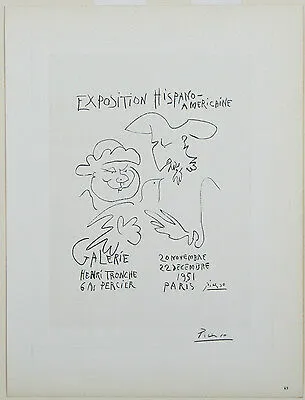 "Exposition Hispano-Americaine" by Picasso Signed Lithograph 10"x7"