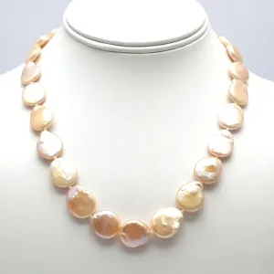 "Like Money" 18" Necklace - Coin Pearls, Silk, 14k Gold