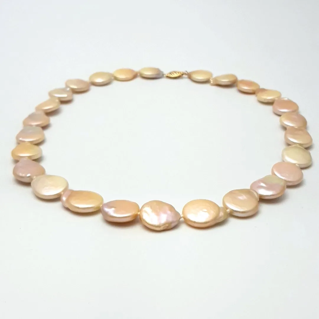 "Like Money" 18" Necklace - Coin Pearls, Silk, 14k Gold