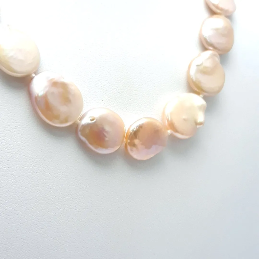 "Like Money" 18" Necklace - Coin Pearls, Silk, 14k Gold