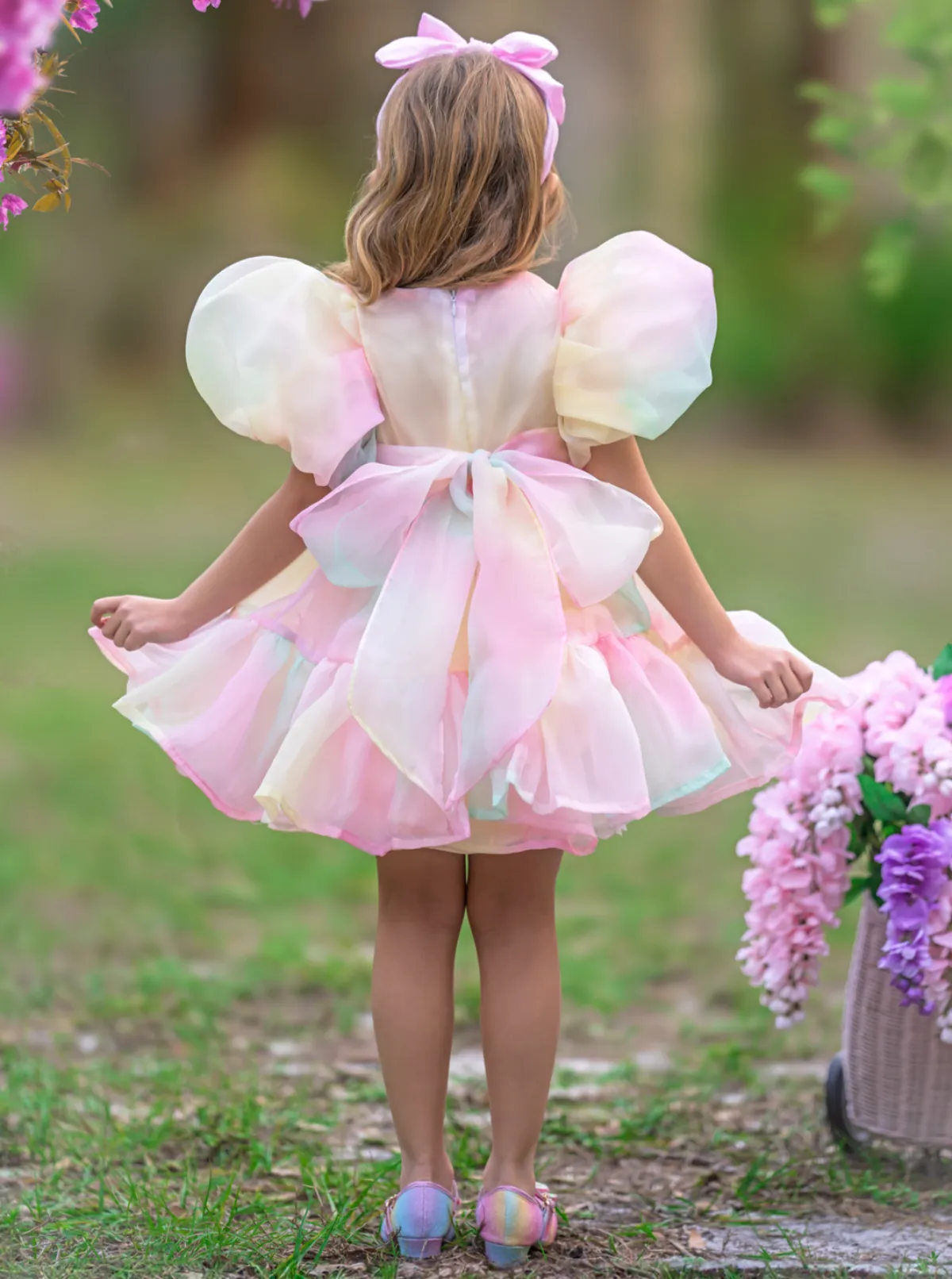 Rainbow Kissed Pastel Puff Sleeve Tulle Dress