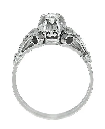 Retro Moderne Diamond Antique Engagement Ring in Platinum