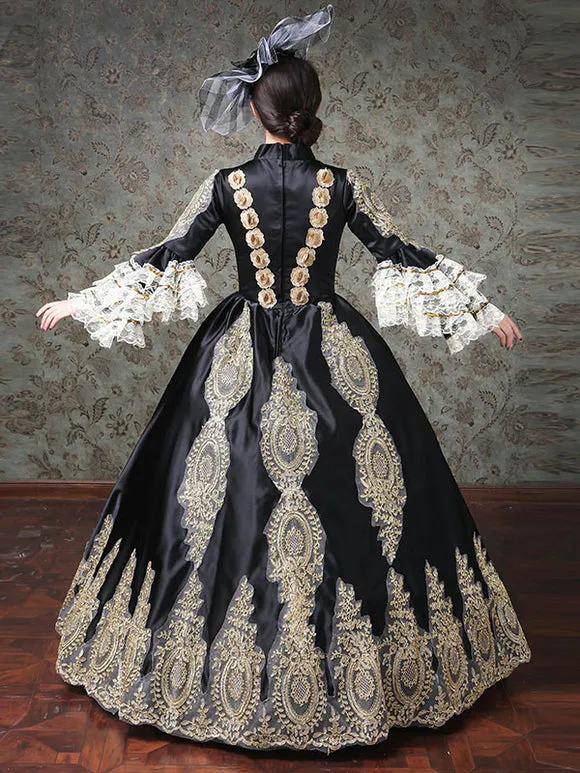 Rococo Victorian Dress Lace Long Sleeve Blue Classical Lolita Dress
