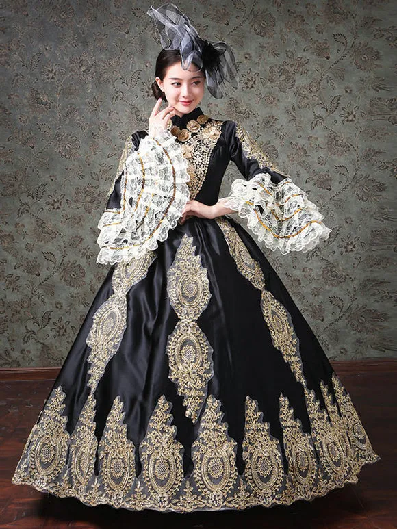 Rococo Victorian Dress Lace Long Sleeve Blue Classical Lolita Dress