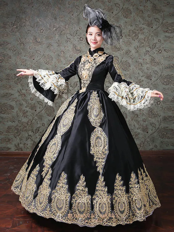 Rococo Victorian Dress Lace Long Sleeve Blue Classical Lolita Dress
