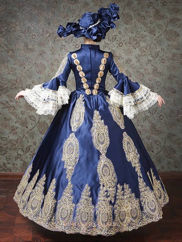 Rococo Victorian Dress Lace Long Sleeve Blue Classical Lolita Dress