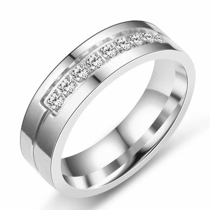 Romantic Round Diamond Couple Wedding Band