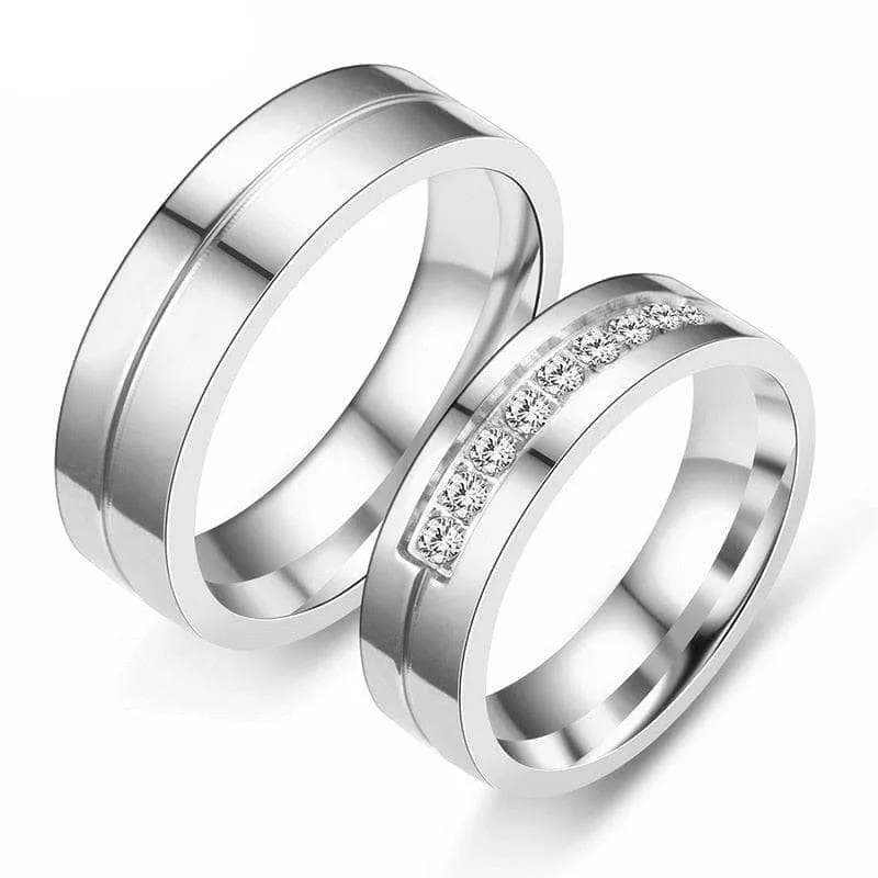 Romantic Round Diamond Couple Wedding Band