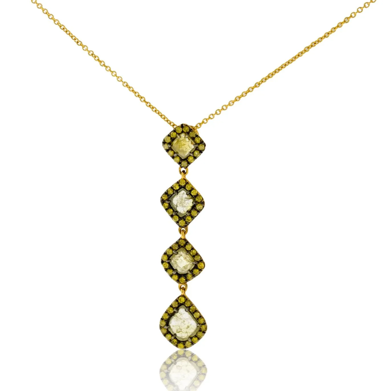 Rose Cut Yellow Diamond & Yellow Diamond Pendant w/Chain