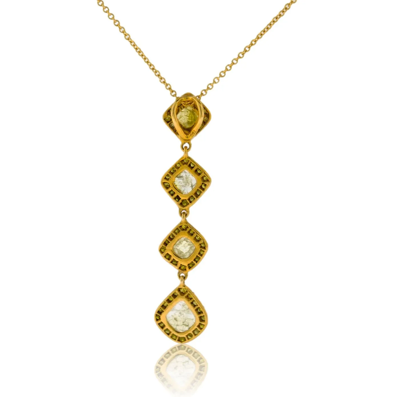 Rose Cut Yellow Diamond & Yellow Diamond Pendant w/Chain