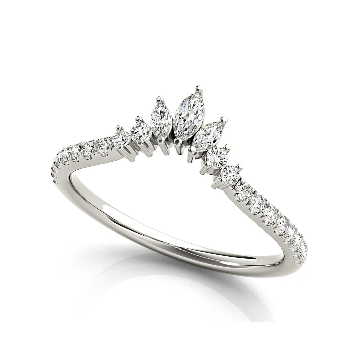 Round And Marquise Diamond Curved Band