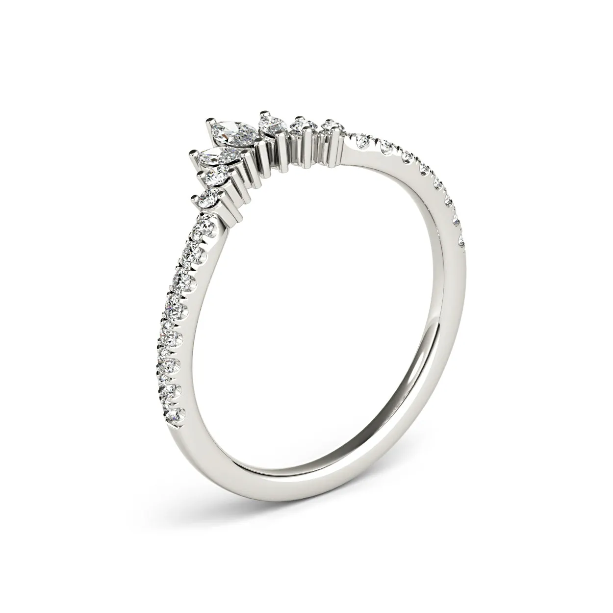 Round And Marquise Diamond Curved Band