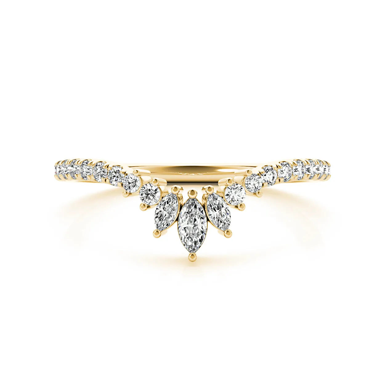 Round And Marquise Diamond Curved Band