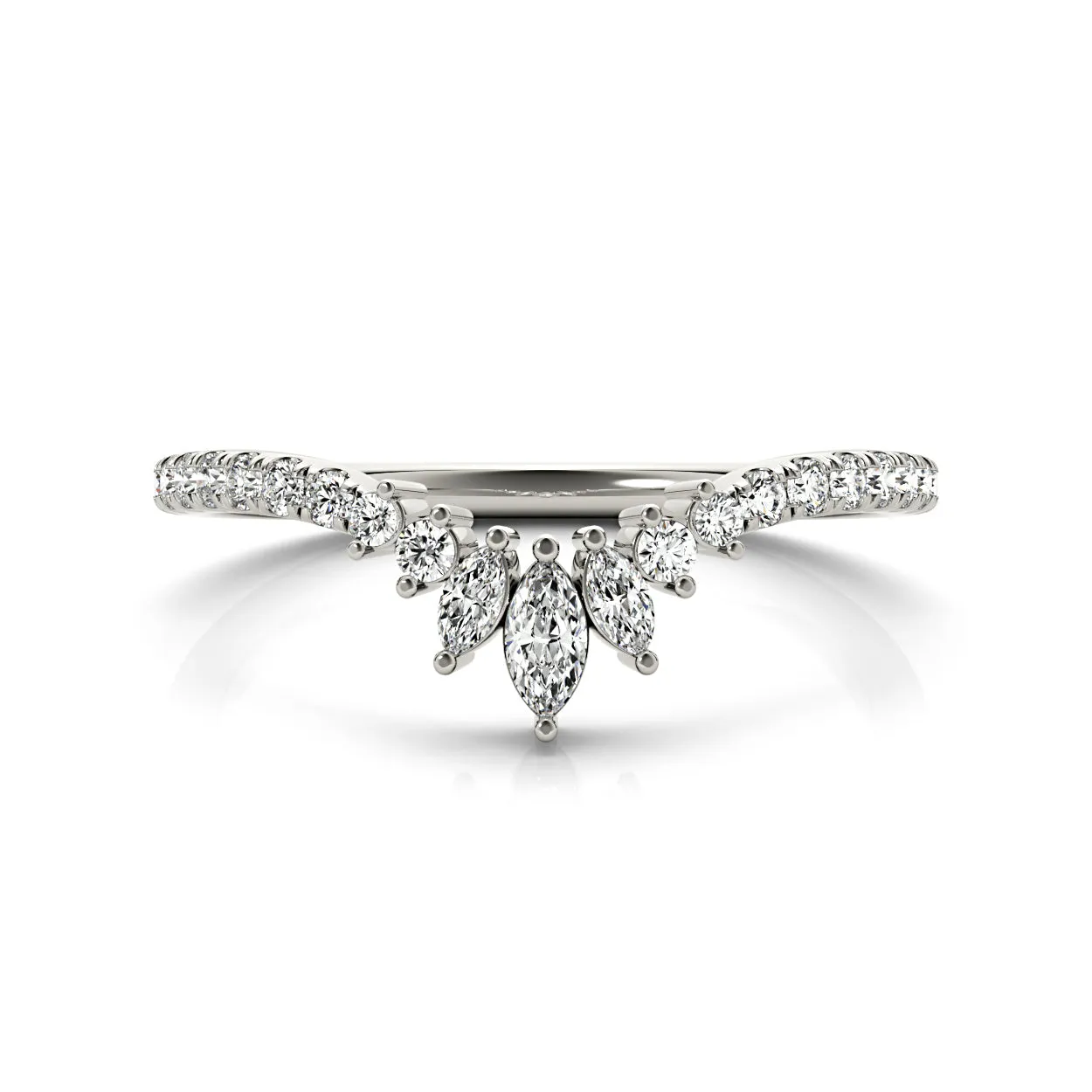 Round And Marquise Diamond Curved Band