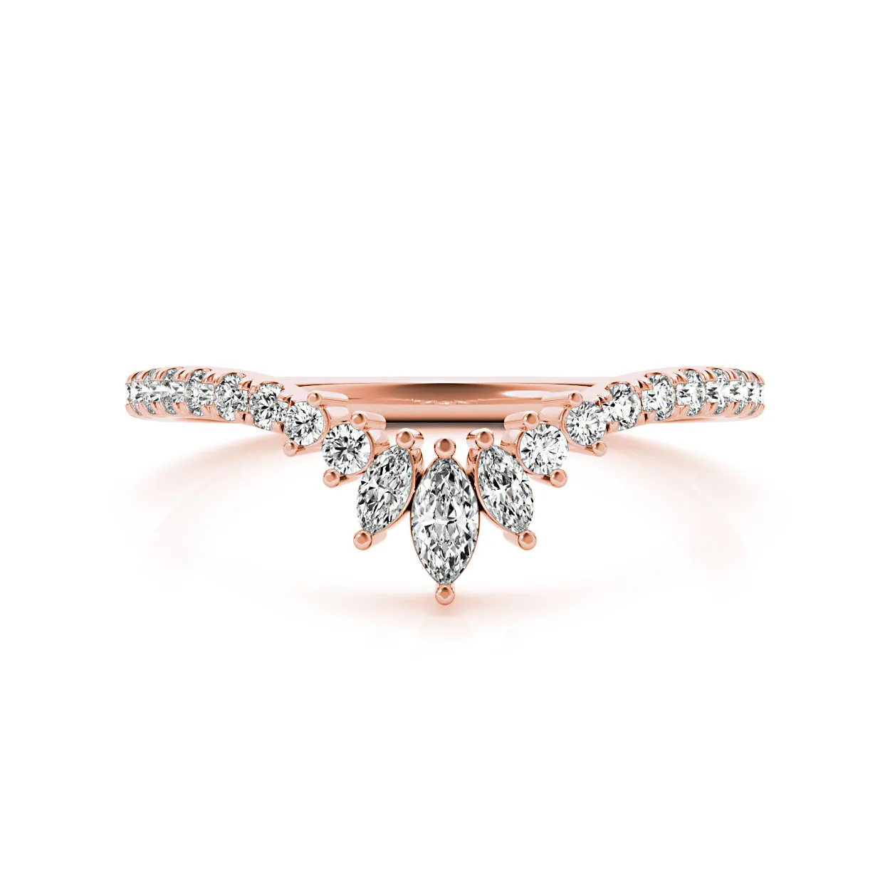 Round And Marquise Diamond Curved Band