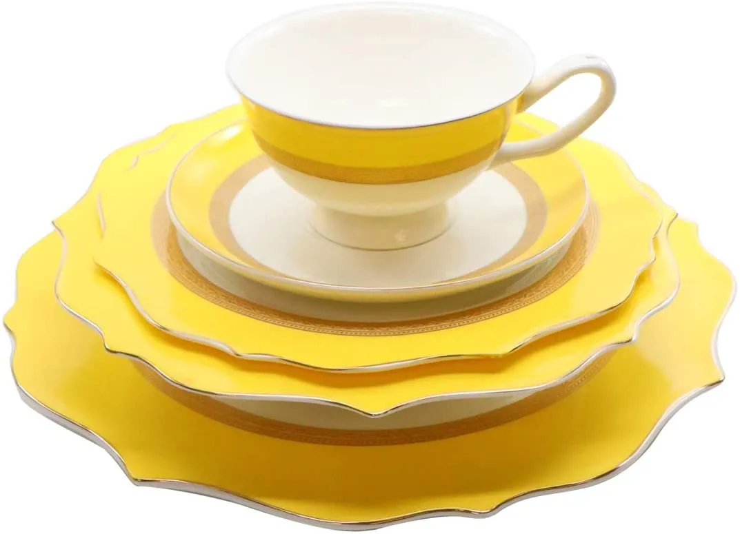 Royalty Porcelain 20 Pc 'Honey' Luxury Yellow Dinner Set, Premium Bone China