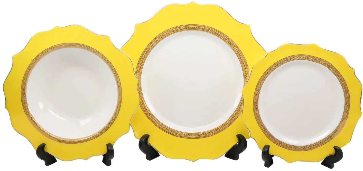 Royalty Porcelain 20 Pc 'Honey' Luxury Yellow Dinner Set, Premium Bone China