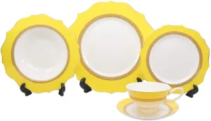 Royalty Porcelain 20 Pc 'Honey' Luxury Yellow Dinner Set, Premium Bone China