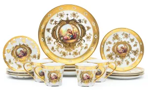 Royalty Porcelain Dinnerware Set - 16 Piece Dish Set for 4 - Luxurious Hand-Painted Ceramic - Gorgeous Premium Kitchen Dishes, Porcelain Dinnerware Sets, Classic White Kitchen Set (White and Gold)