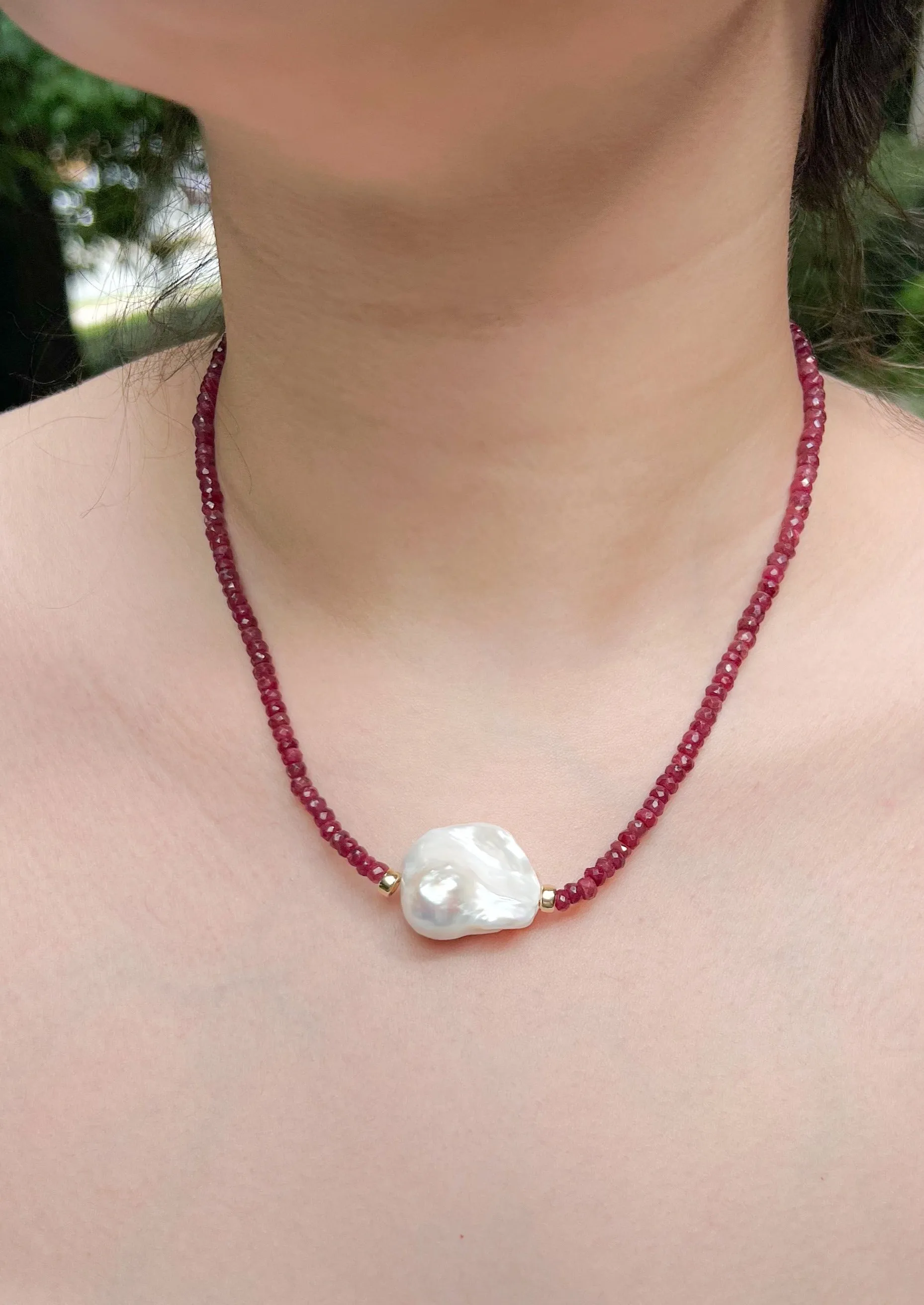 Ruby and Baroque Pearl Necklace