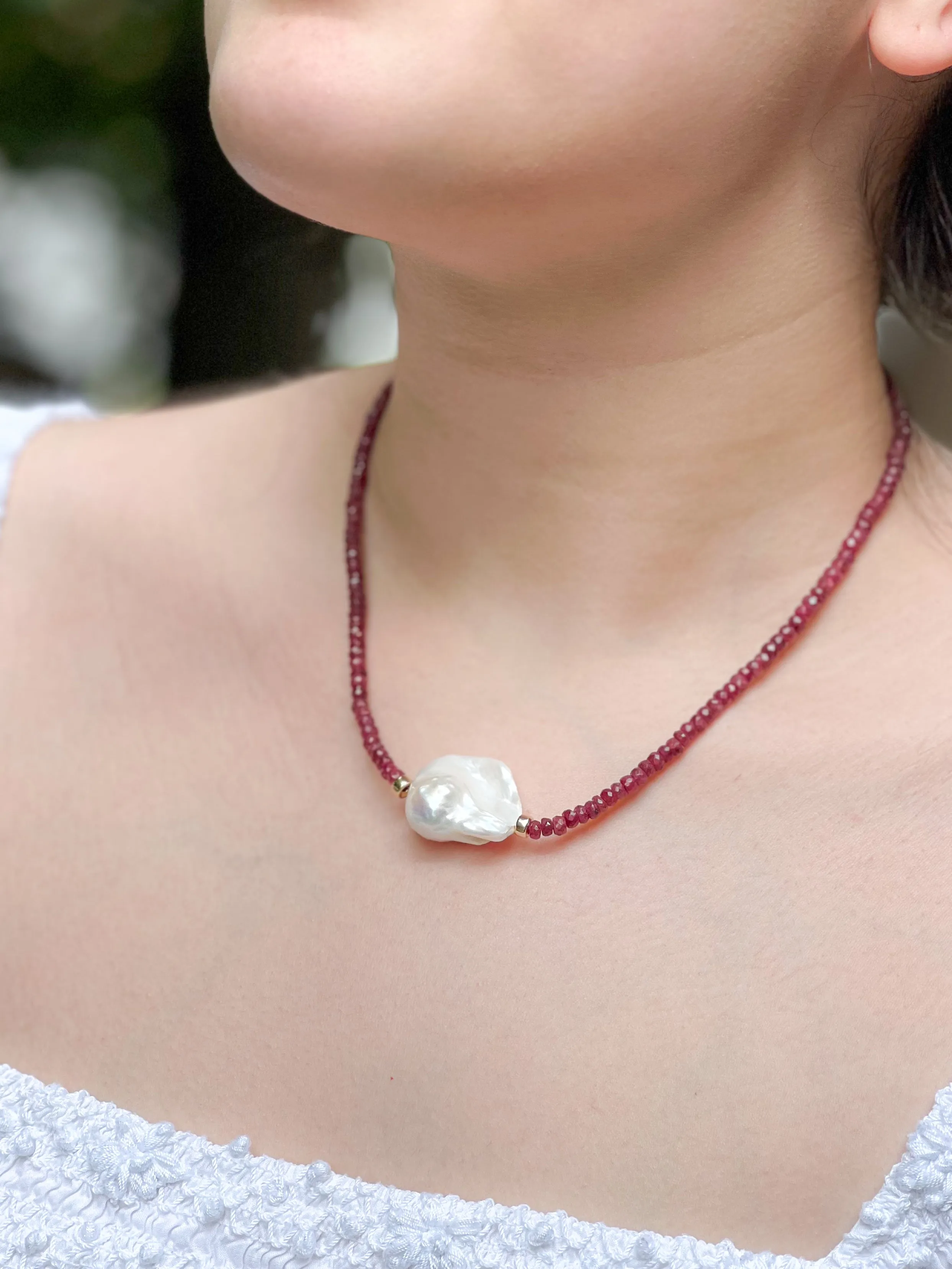 Ruby and Baroque Pearl Necklace