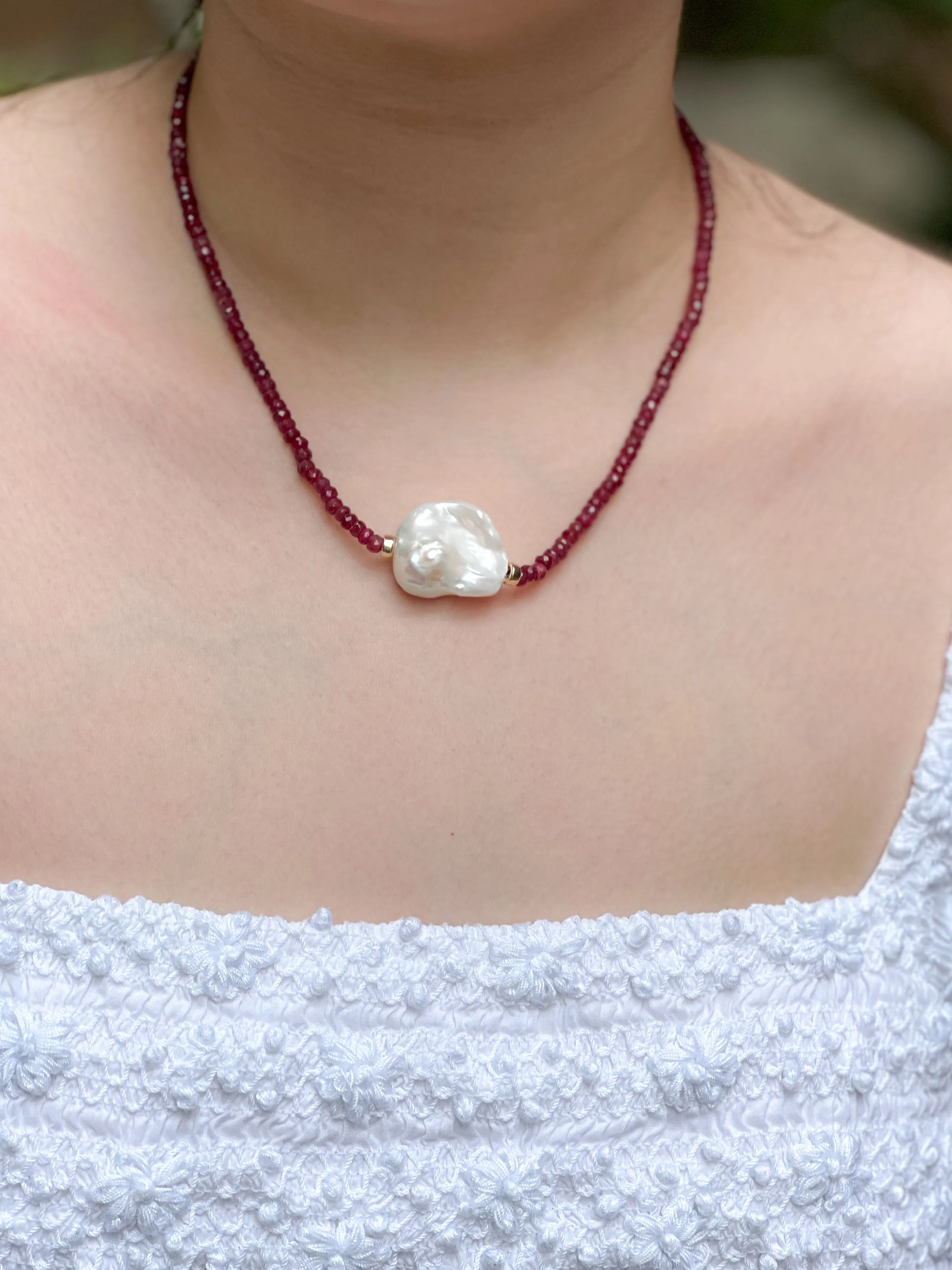 Ruby and Baroque Pearl Necklace