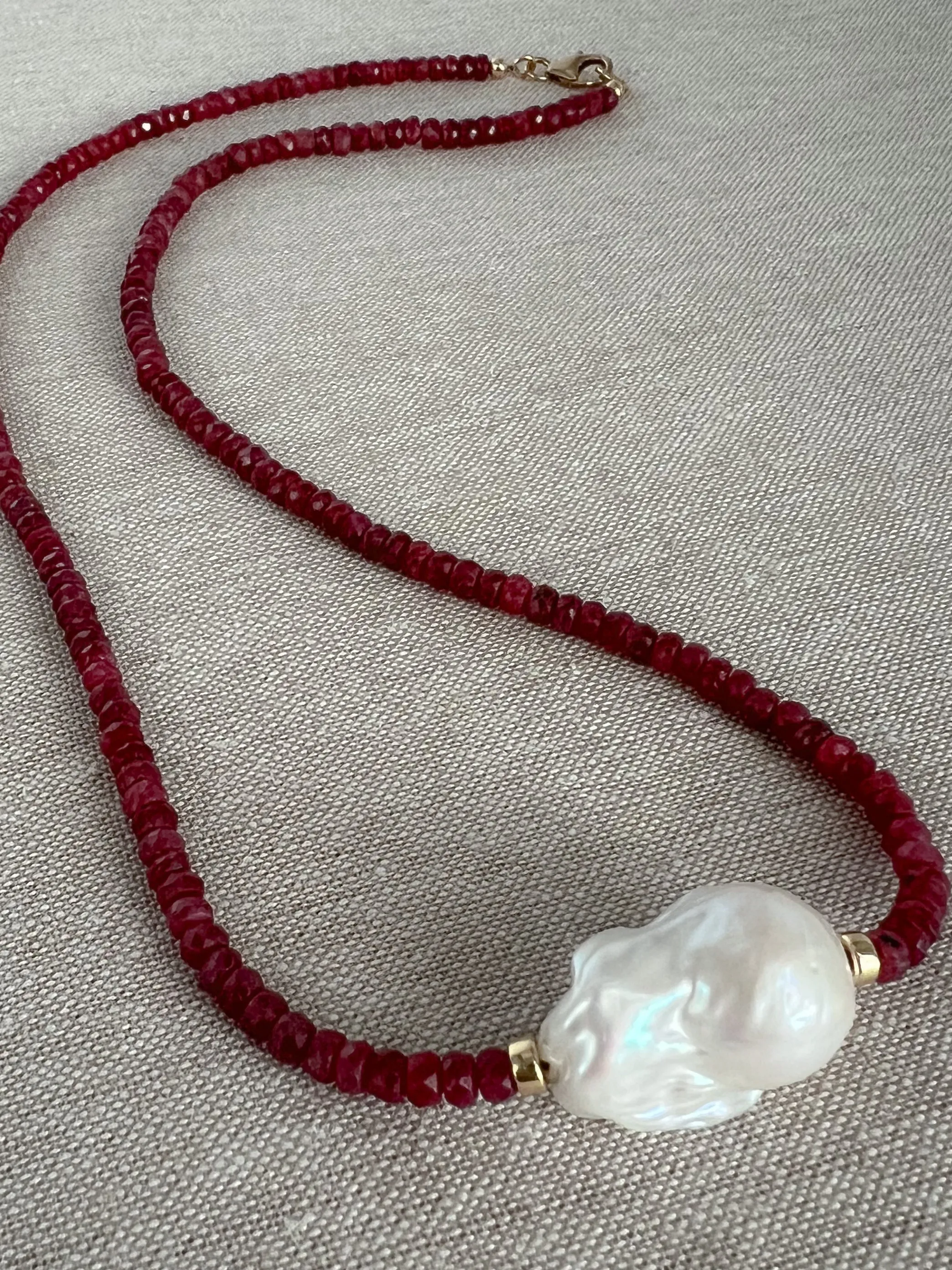 Ruby and Baroque Pearl Necklace