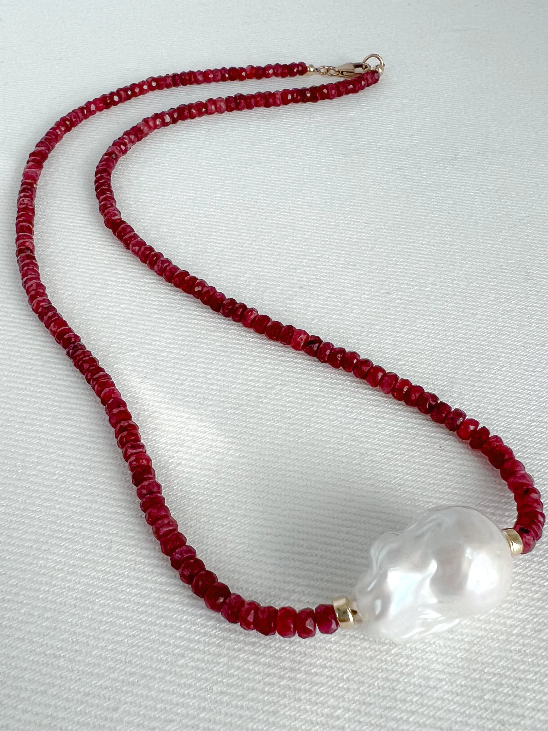 Ruby and Baroque Pearl Necklace