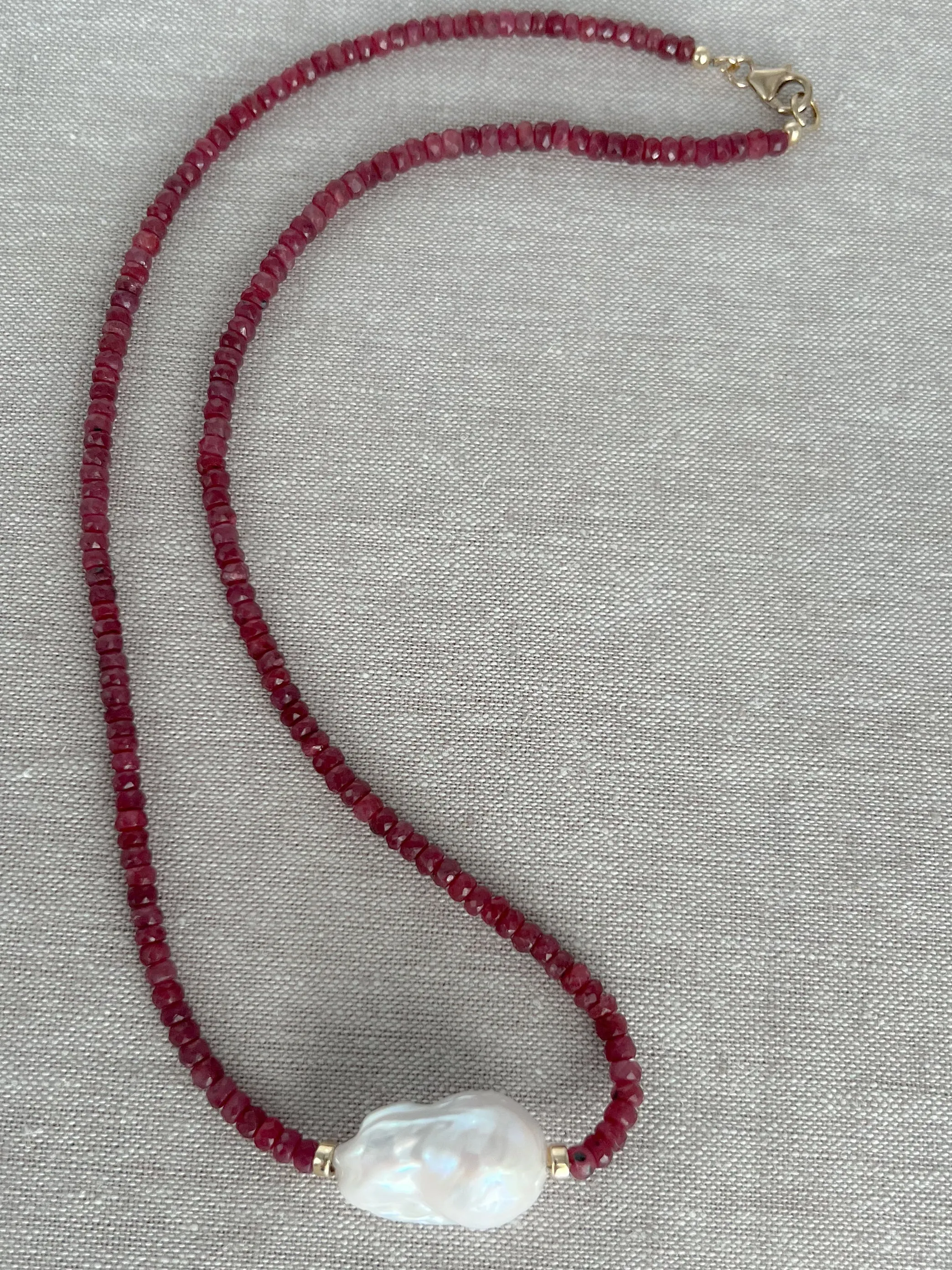 Ruby and Baroque Pearl Necklace