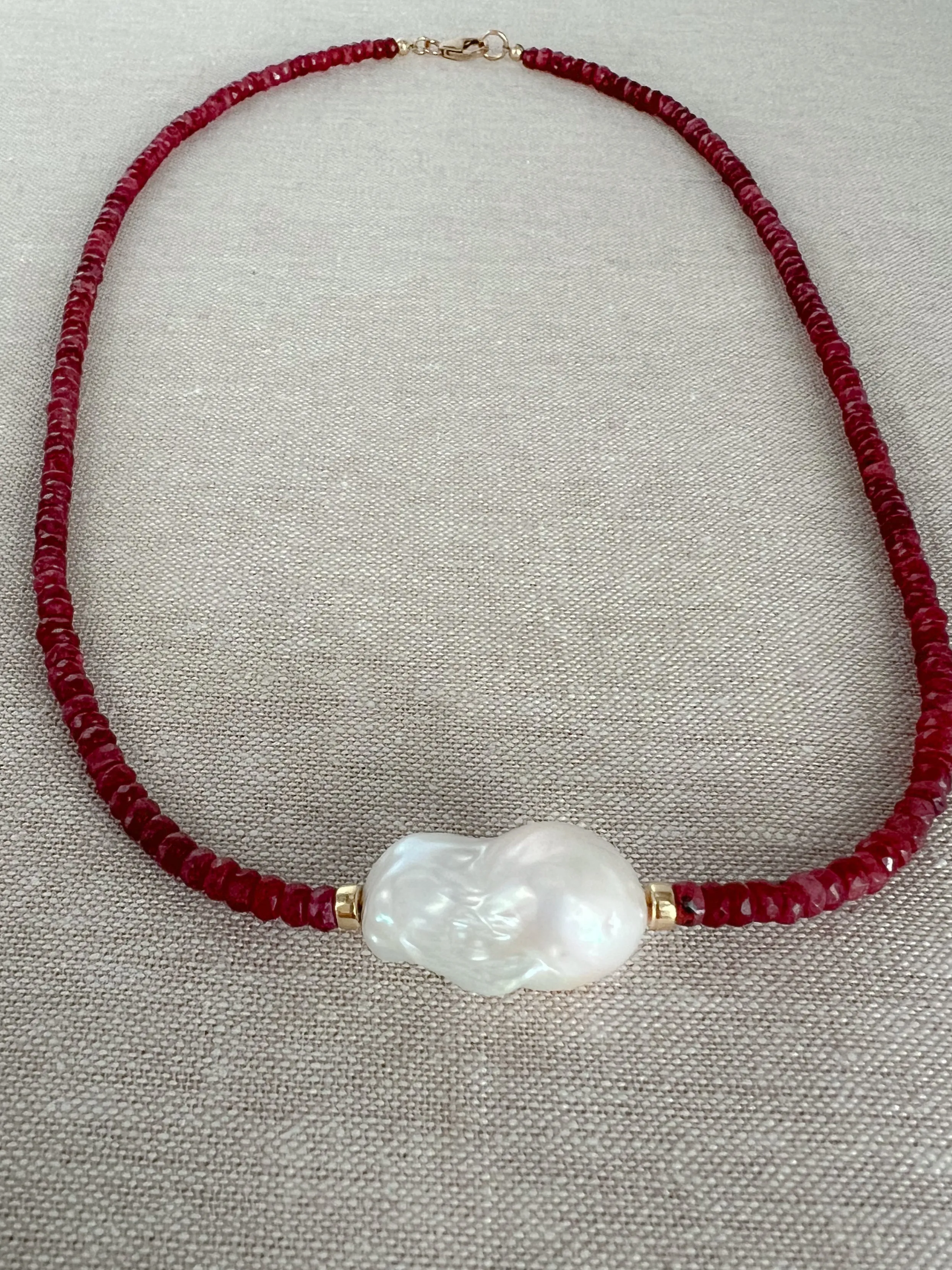 Ruby and Baroque Pearl Necklace