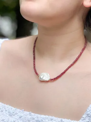 Ruby and Baroque Pearl Necklace