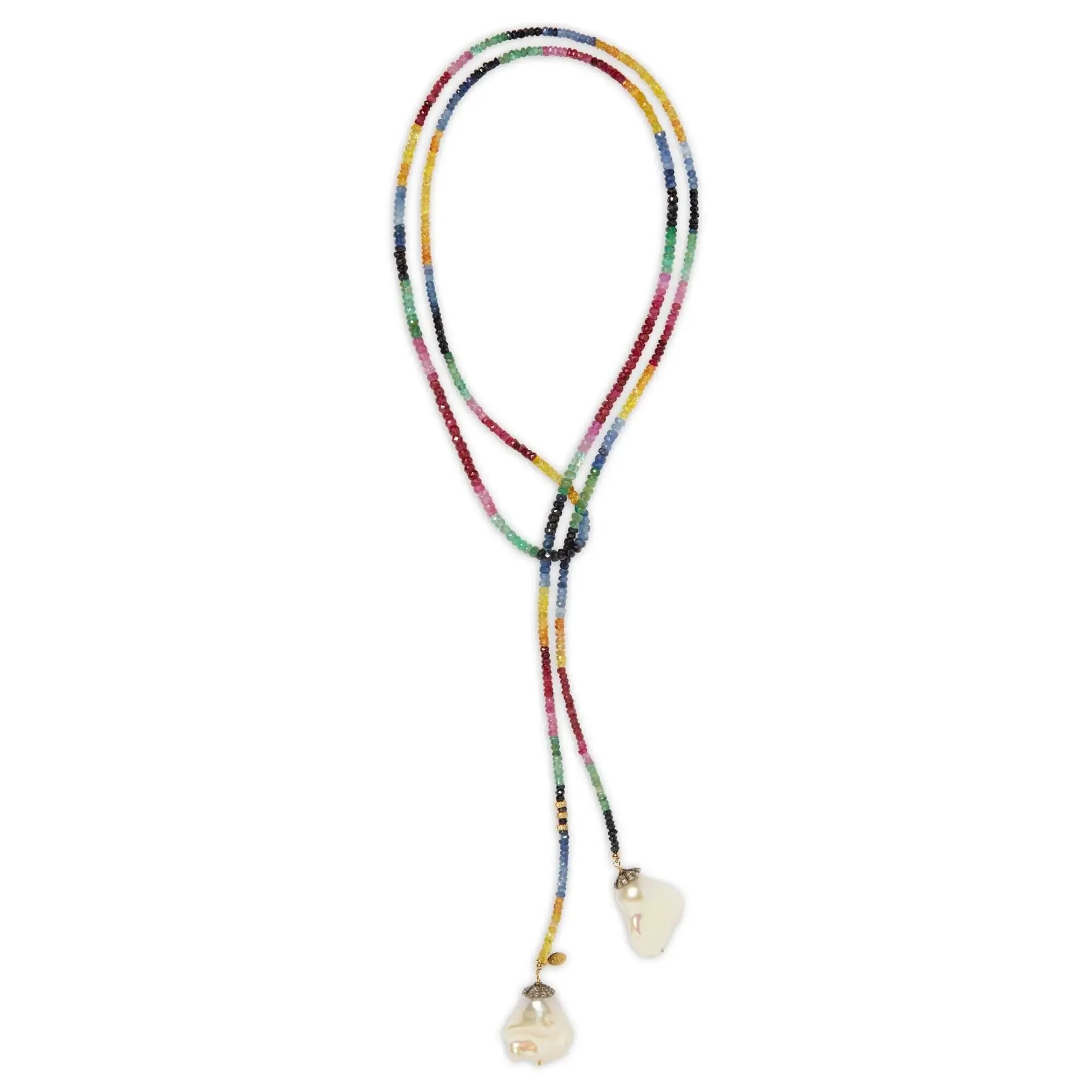 Ruby, Emerald, and Sapphire Baroque Pearl Classic Gemstone Lariat with Diamonds
