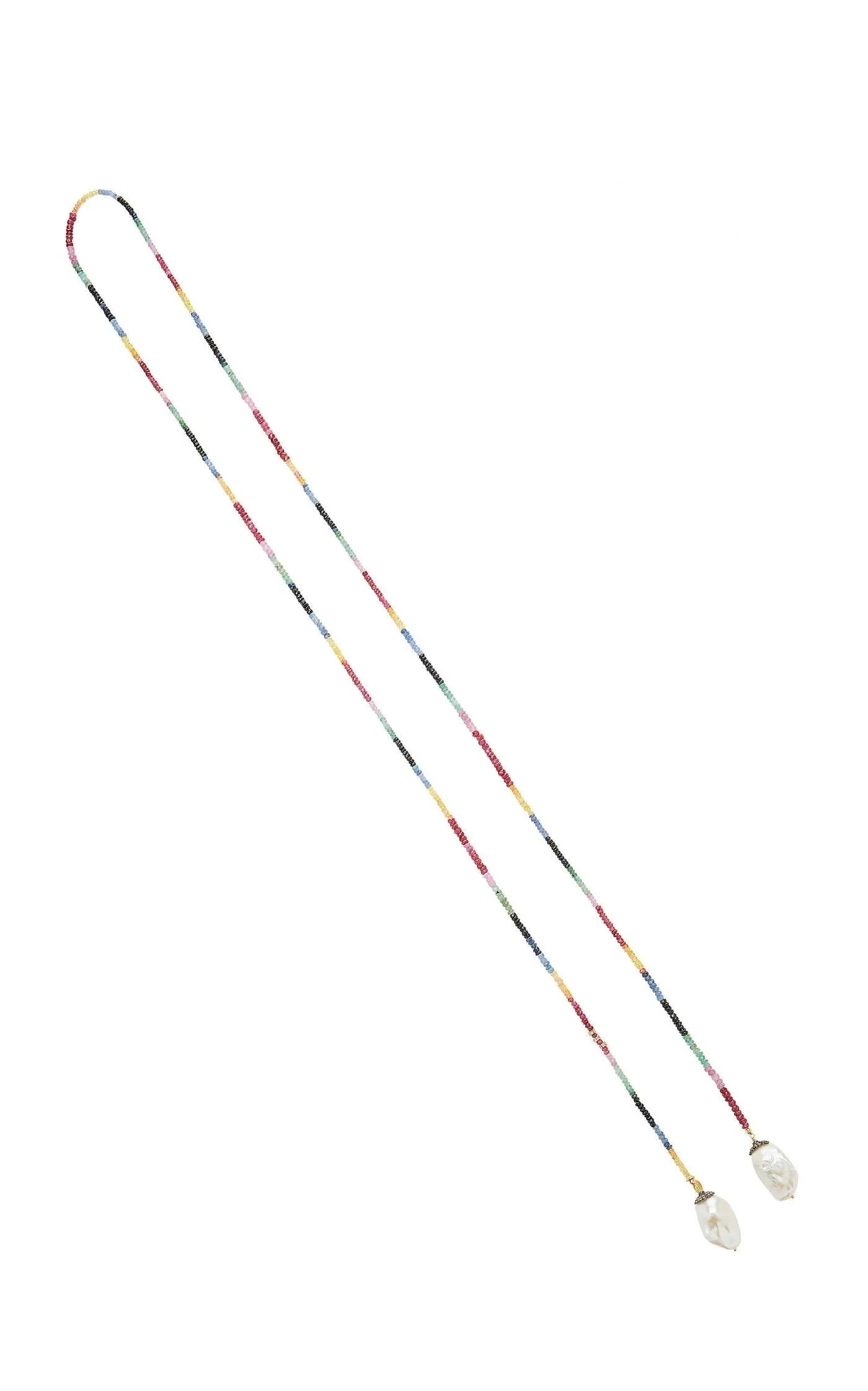 Ruby, Emerald, and Sapphire Baroque Pearl Classic Gemstone Lariat with Diamonds