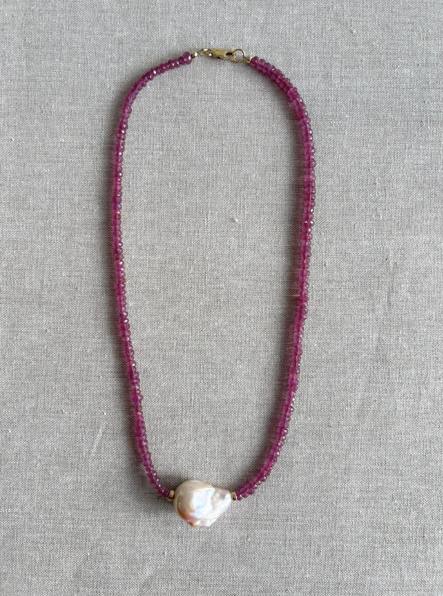 Ruby Necklace with Baroque Pearl Accent