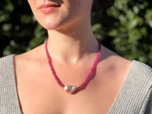Ruby Necklace with Baroque Pearl Accent