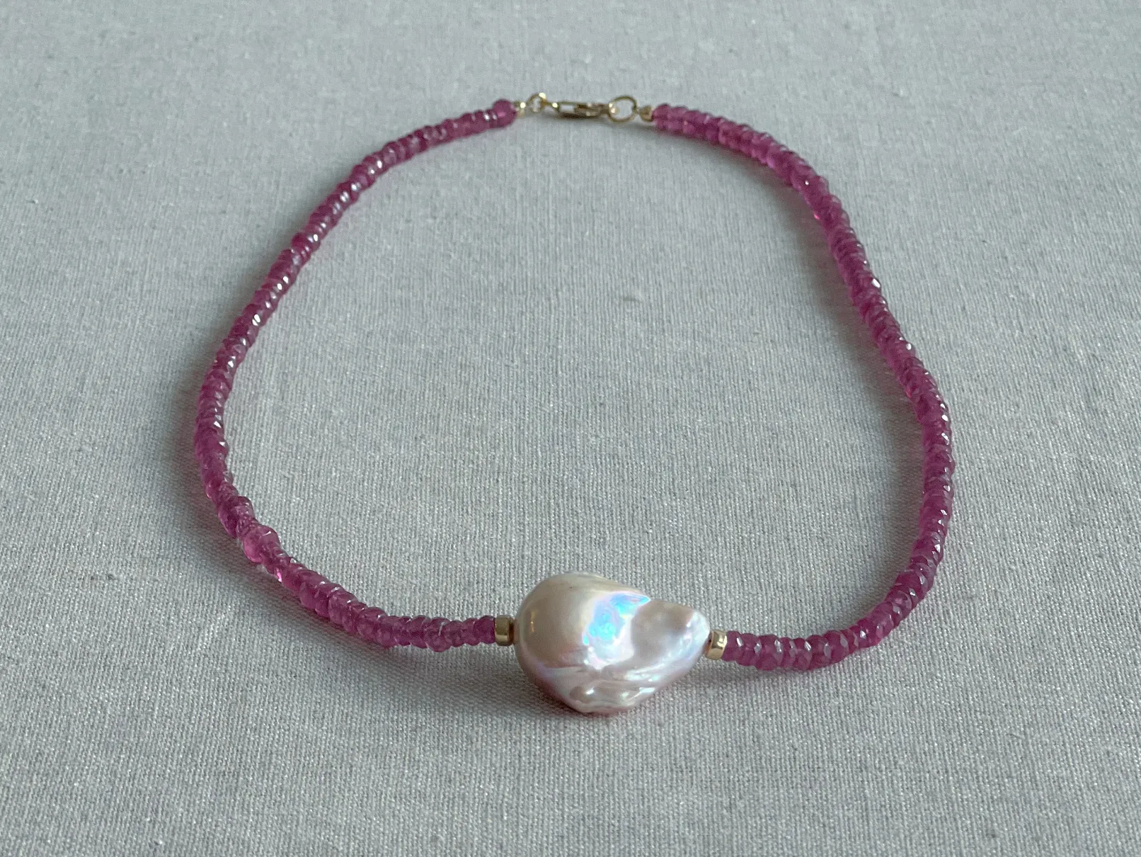 Ruby Necklace with Baroque Pearl Accent