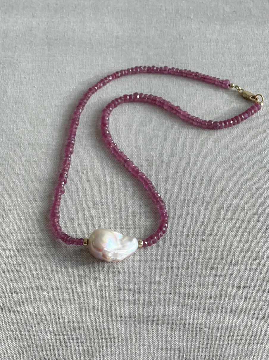 Ruby Necklace with Baroque Pearl Accent