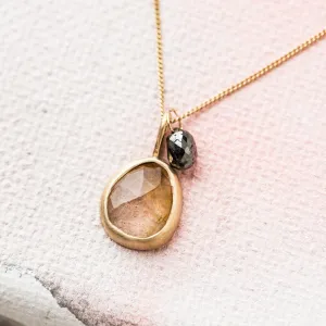 Rutilated Quartz Necklace with Black Diamond in 14k Gold