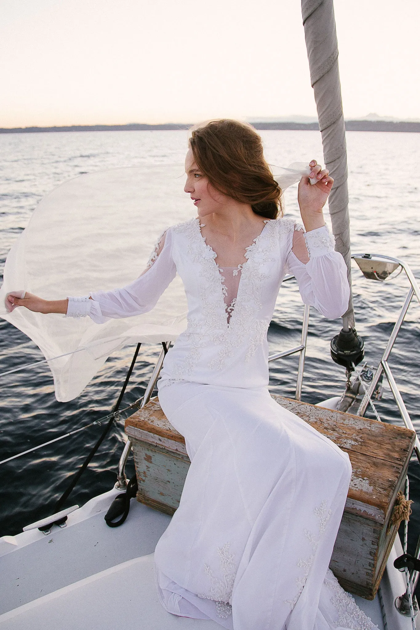 SAMPLE SALE/ Silk Wedding Dress With Deep V-Neck (#Devany)