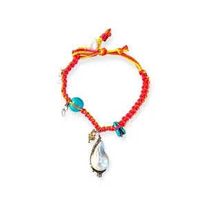 SANTORINI FLOWER DIAMOND BAROQUE PEARL GOLD CHAIN AND TURQUOISE SILK ROCKSTAR ANKLET