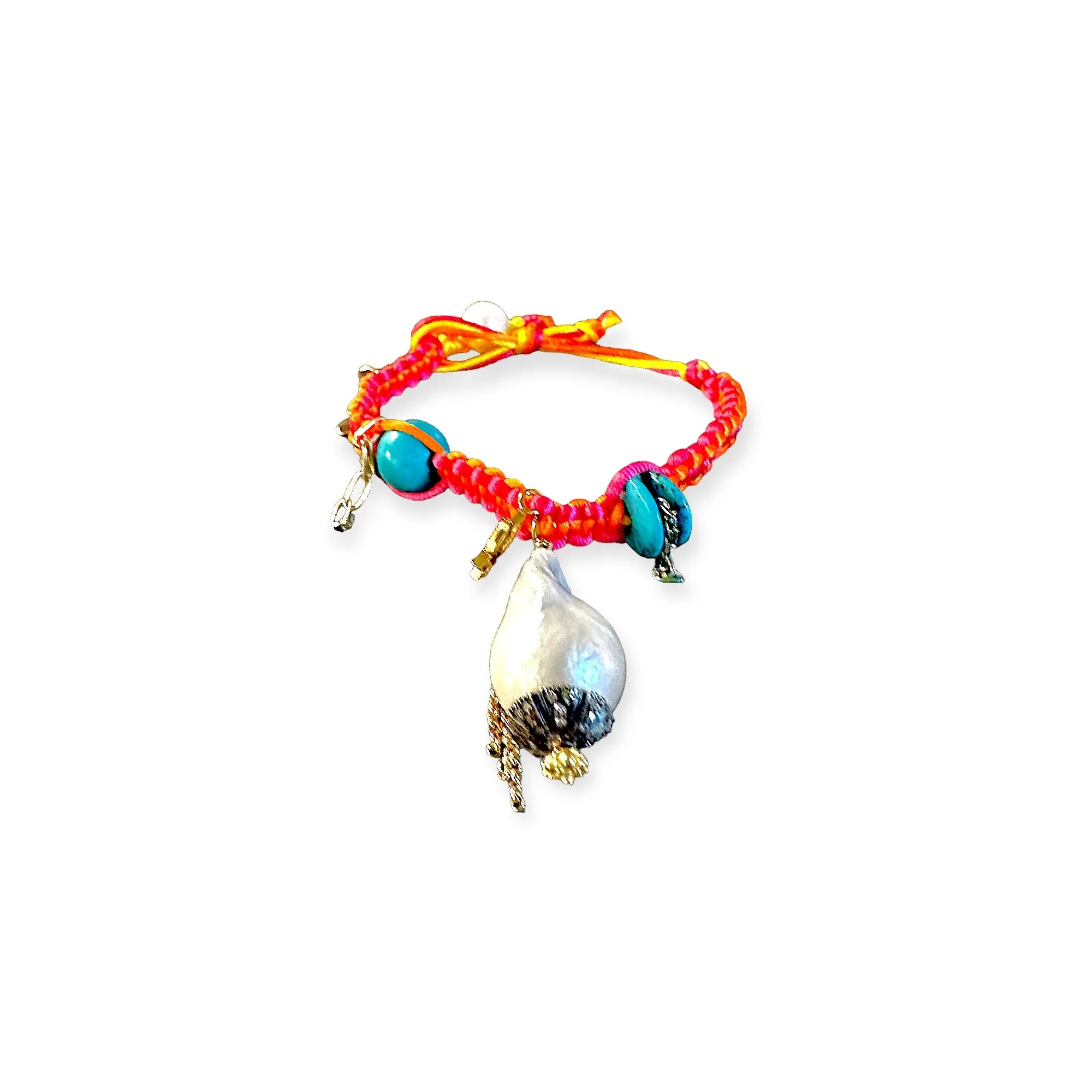 SANTORINI FLOWER DIAMOND BAROQUE PEARL GOLD CHAIN AND TURQUOISE SILK ROCKSTAR ANKLET