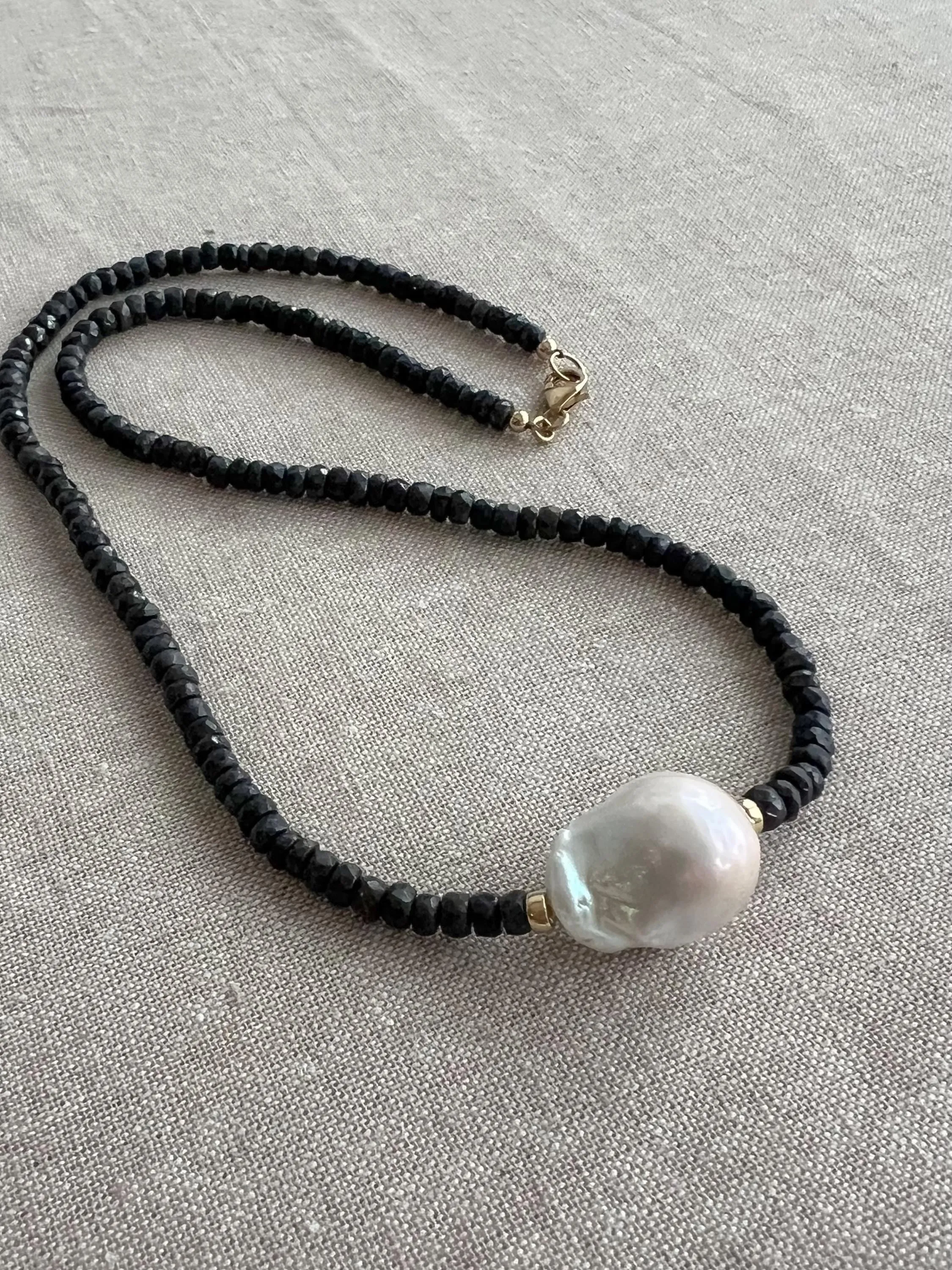 Sapphire Necklace with Baroque Pearl Accent, Gemstone Necklace, September Birthstone, Gift for Her, Boho Necklace, Timeless Necklace