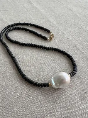 Sapphire Necklace with Baroque Pearl Accent, Gemstone Necklace, September Birthstone, Gift for Her, Boho Necklace, Timeless Necklace