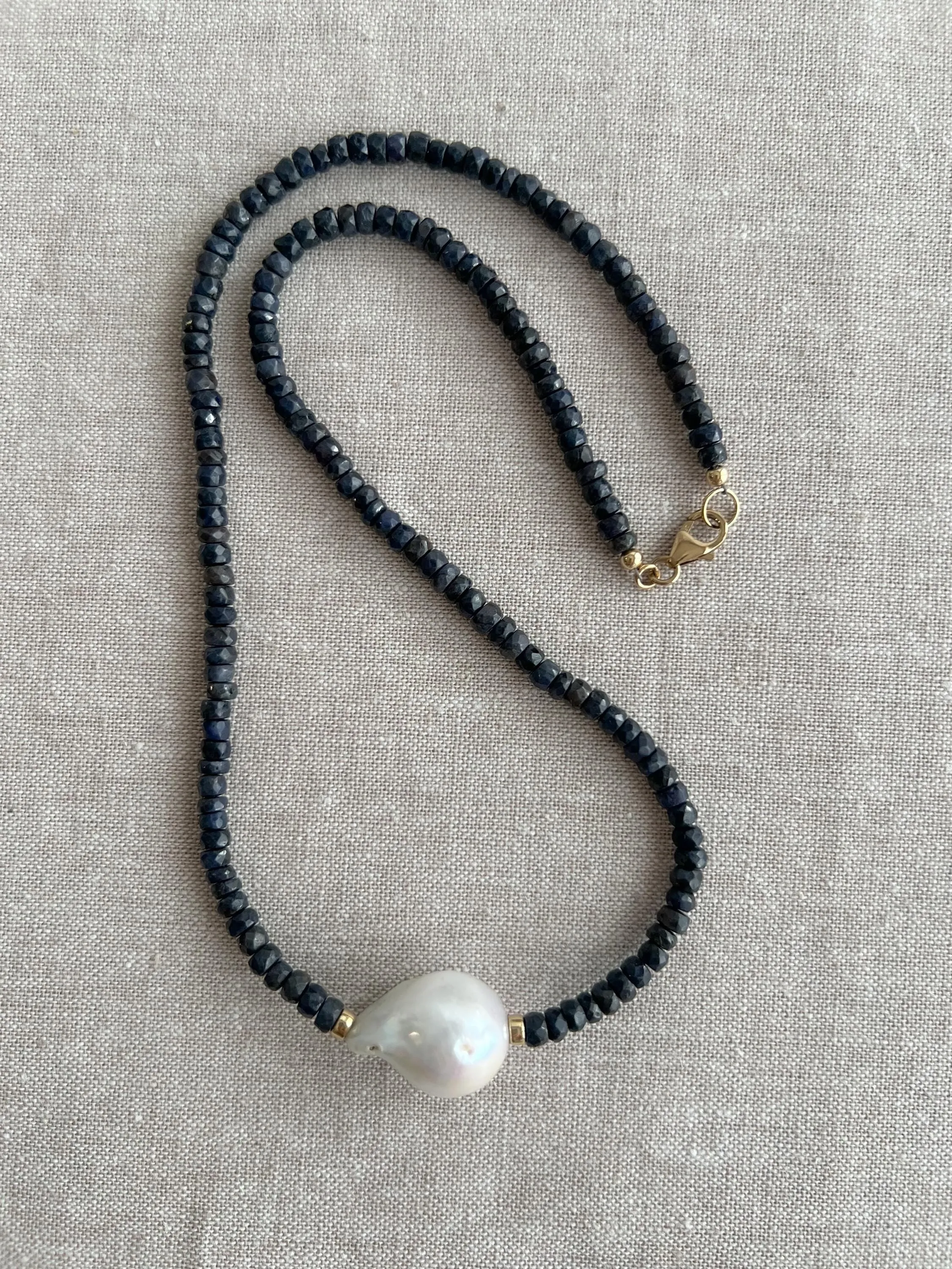Sapphire Necklace with Baroque Pearl Accent, Gemstone Necklace, September Birthstone, Gift for Her, Boho Necklace, Timeless Necklace